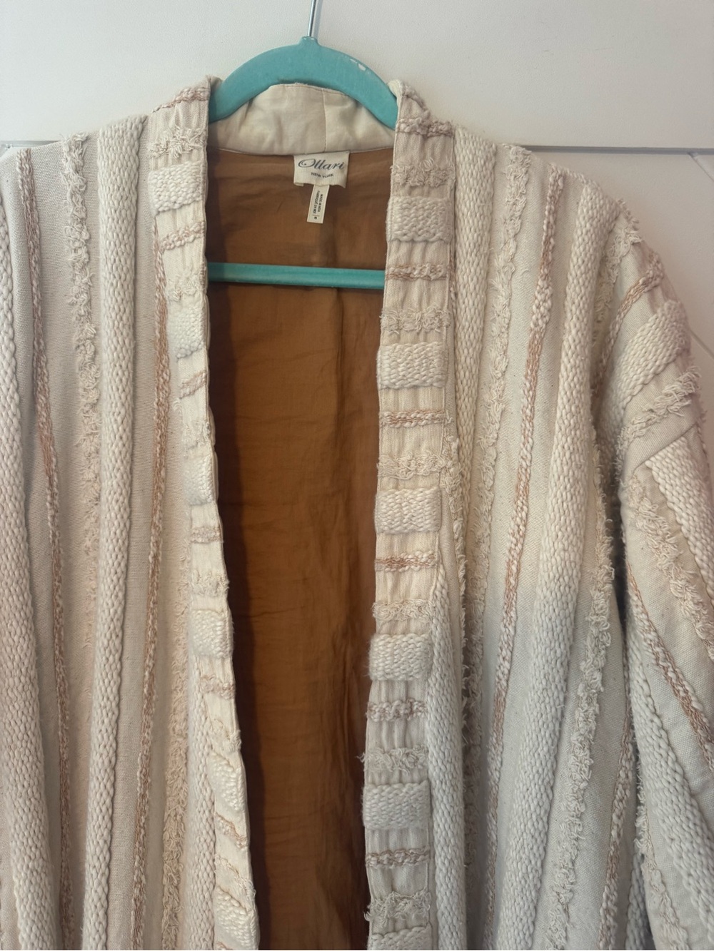 Anthropologie Ollari Cream and Tan Textured Open-Front Cardigan